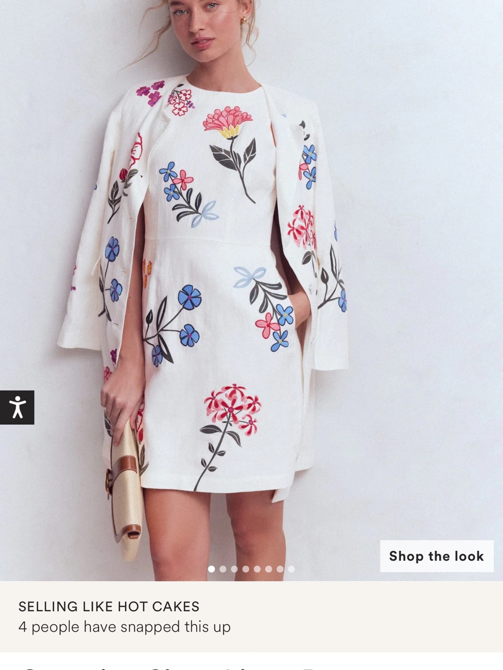 Boden White Mini Dress with Multicolor Floral Embroidery